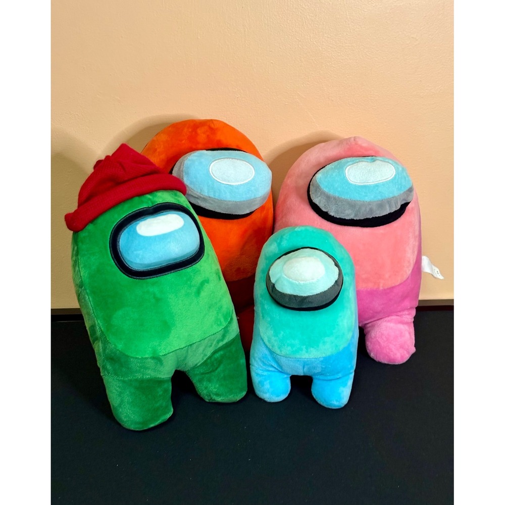 Among Us Plush Toy Bundle Set of 4 Green Red Pink Blue Mixed Lot 8-10 inch